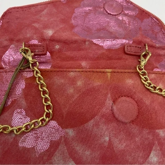 Hobo Daria Sunrise Floral suede leather Embossed Metallic Pink Flowers Crossbody - Picture 14 of 15